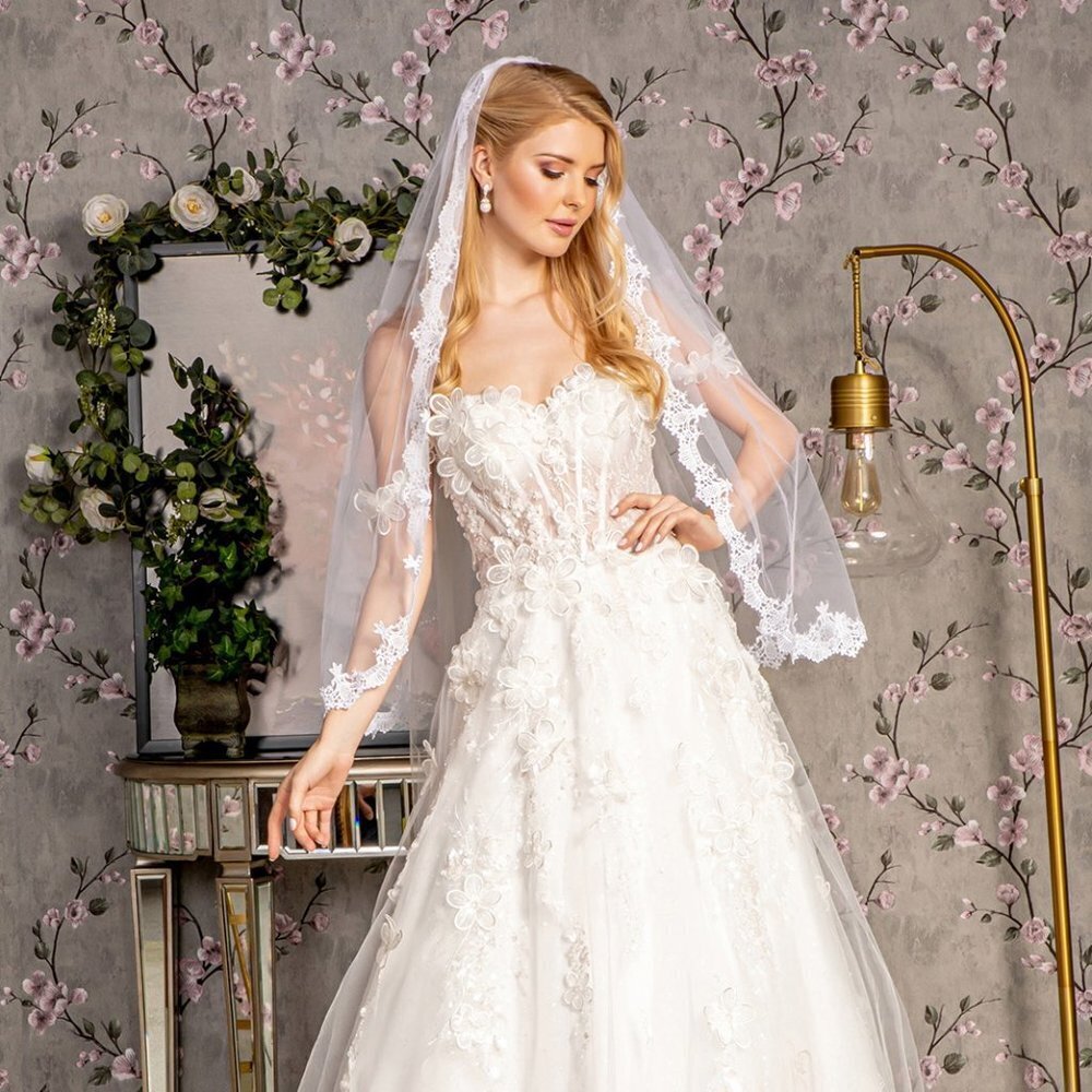 NEW LONG FORMAL A-LINE WEDDING DRESS EMBROIDERRED WITH FLORAL APPLIQUE GL3448